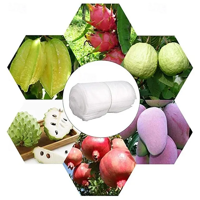 100pcs White Fruit Protection Bags 30x20cm/11.8x7.9 inch Fruit Cover Mesh Bag with Drawstring Protecting Vegetables and Fruits from Birds and Pests Non-woven Cloth Strawberry Grape Grow Bags Antifr