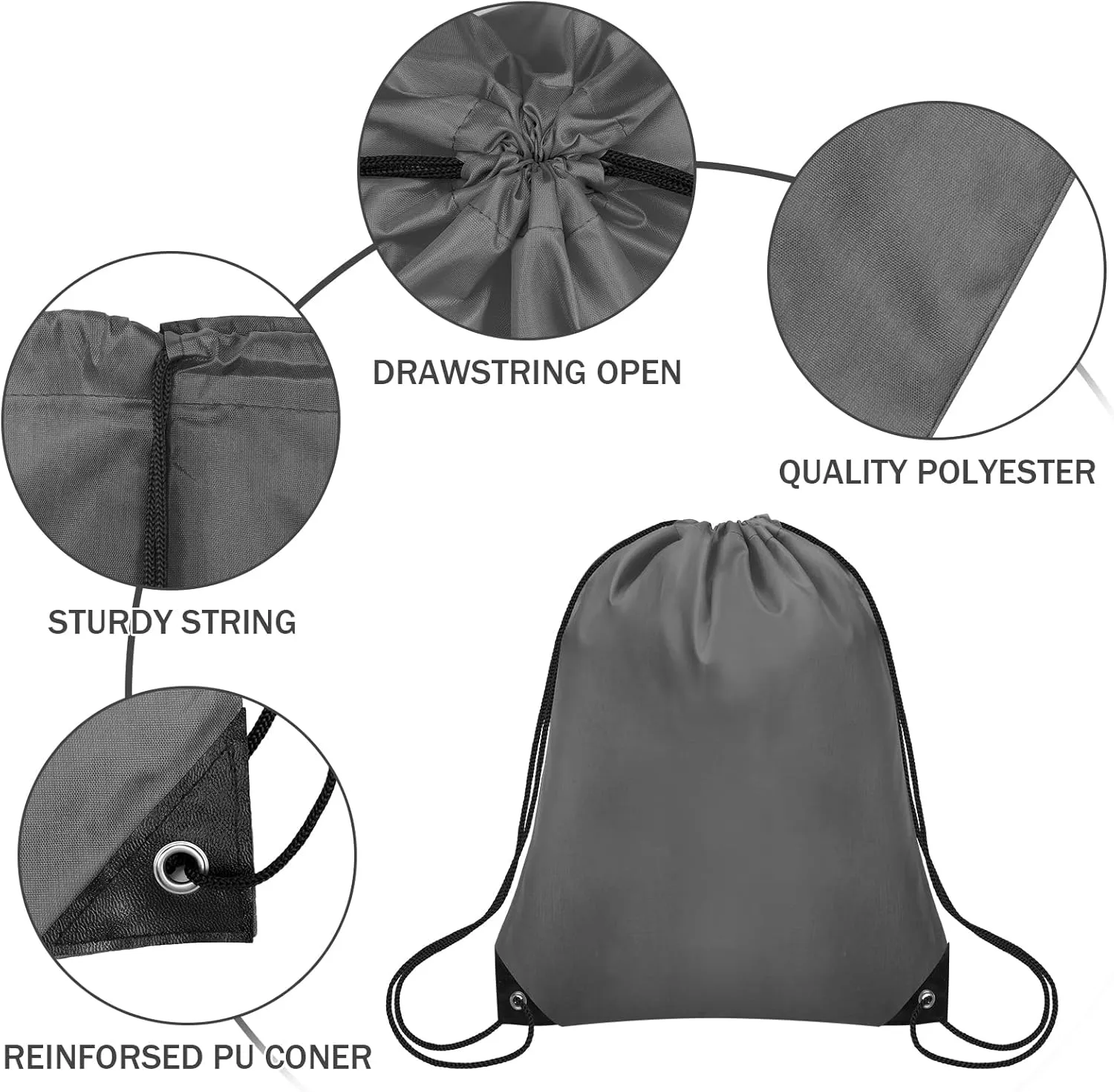 10Pcs Drawstring Backpack Bulk Cinch Bag, Drawstring Bags Polyester for Gym Sports Beach Party Trip (Grey)