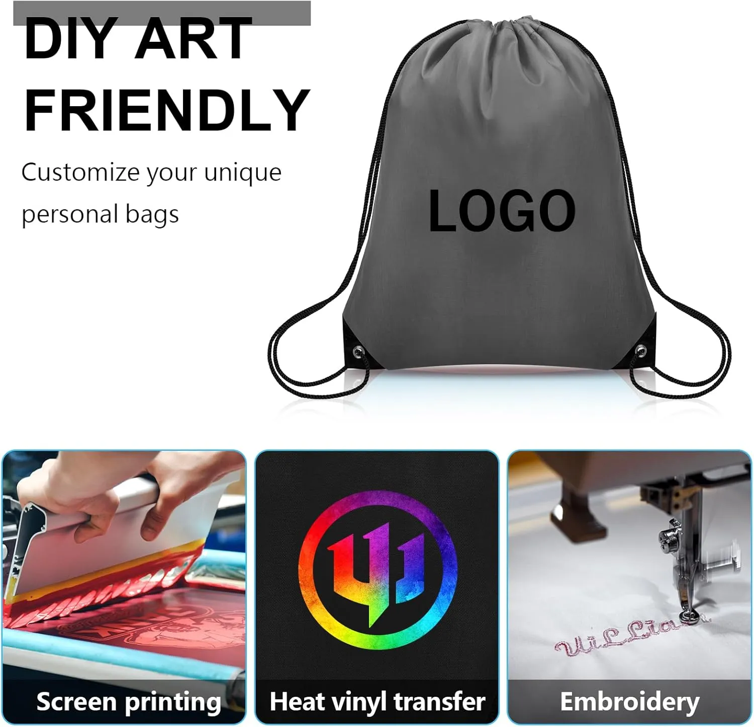 10Pcs Drawstring Backpack Bulk Cinch Bag, Drawstring Bags Polyester for Gym Sports Beach Party Trip (Grey)