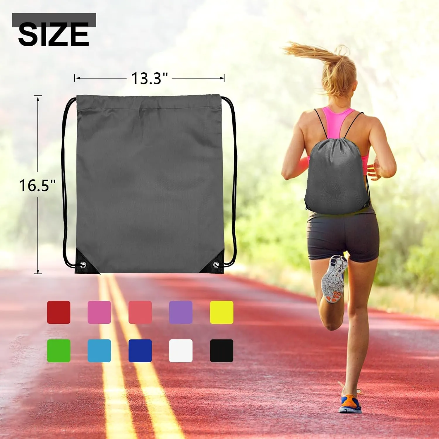 10Pcs Drawstring Backpack Bulk Cinch Bag, Drawstring Bags Polyester for Gym Sports Beach Party Trip (Grey)