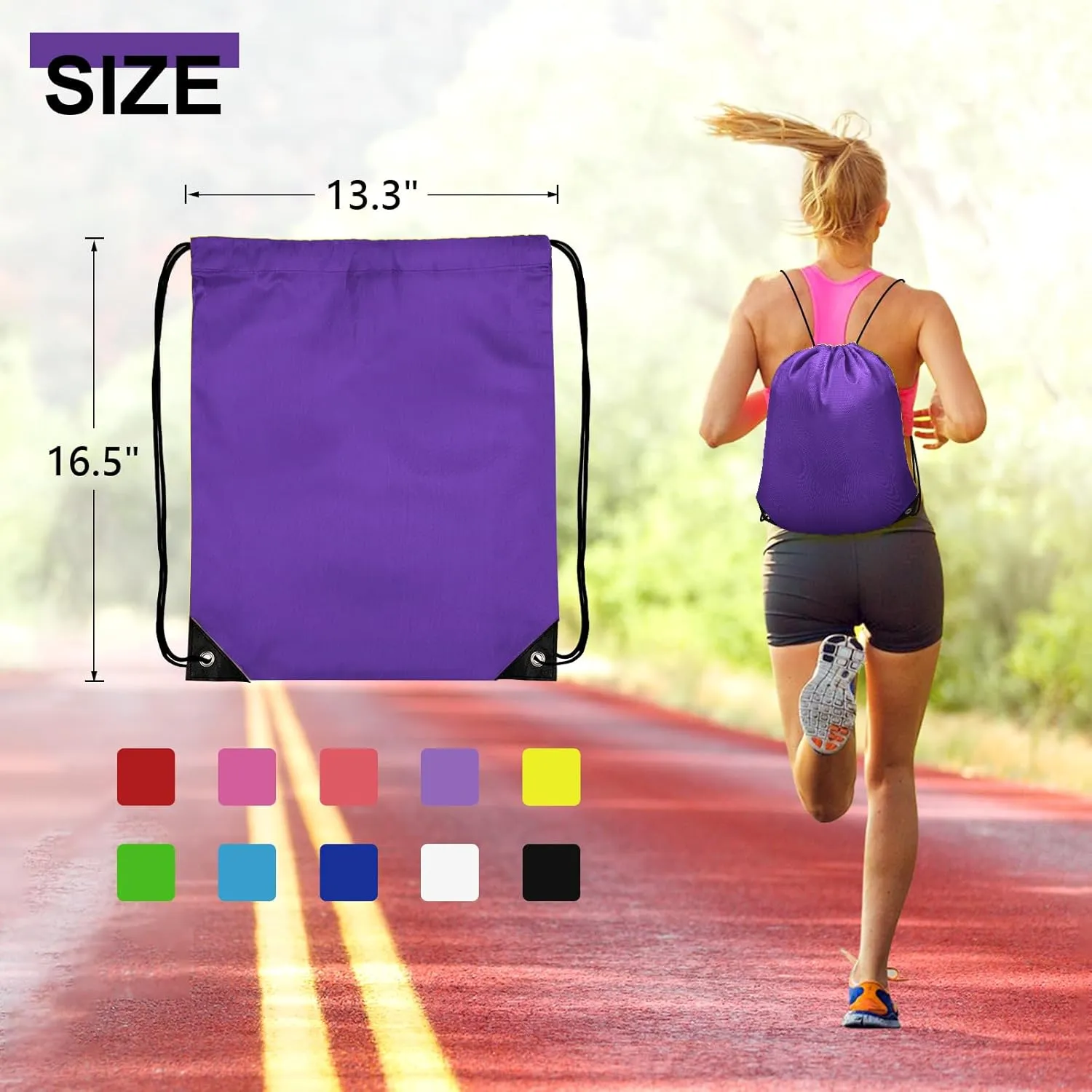 10Pcs Drawstring Backpack Bulk Cinch Bag, Drawstring Bags Polyester for Gym Sports Beach Party Trip (Purple)