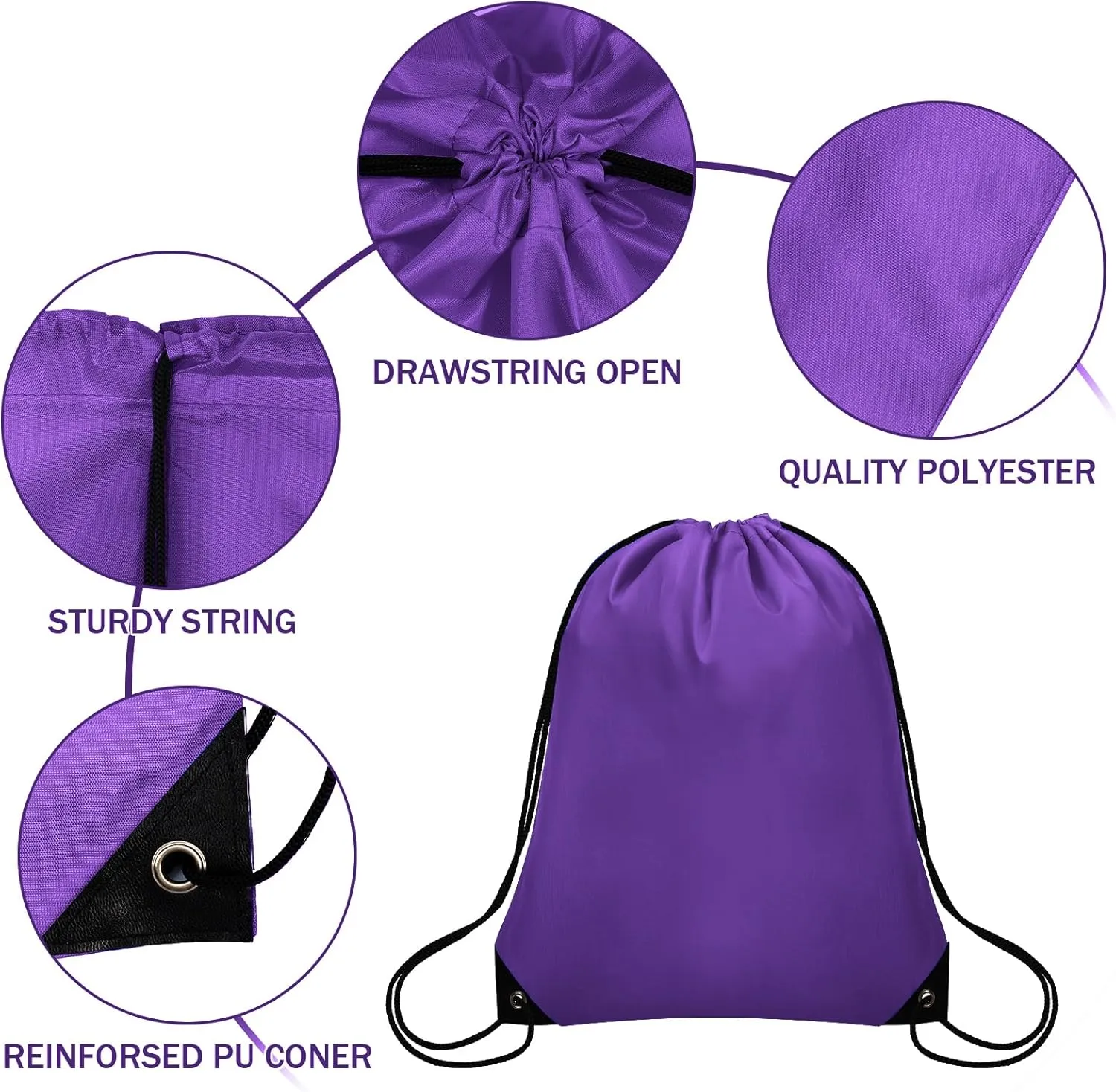 10Pcs Drawstring Backpack Bulk Cinch Bag, Drawstring Bags Polyester for Gym Sports Beach Party Trip (Purple)