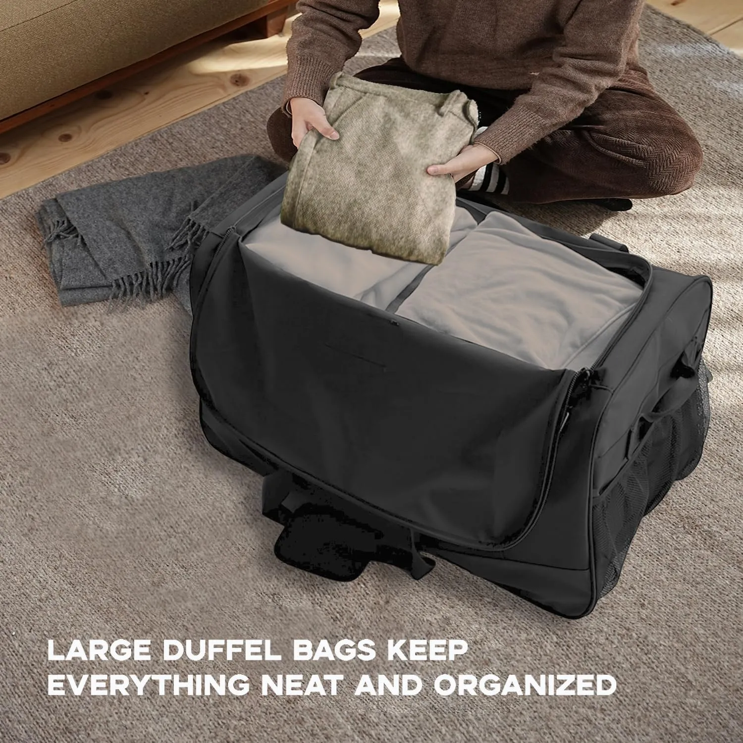 120 Extra Large Capacity Heavy Duty Storage Bag with Shoe Compartment 34x14x16 inches, Waterproof and Durable, Reinforced Handles, Upgraded Zippers. Ideal for family clothing and dorm storage