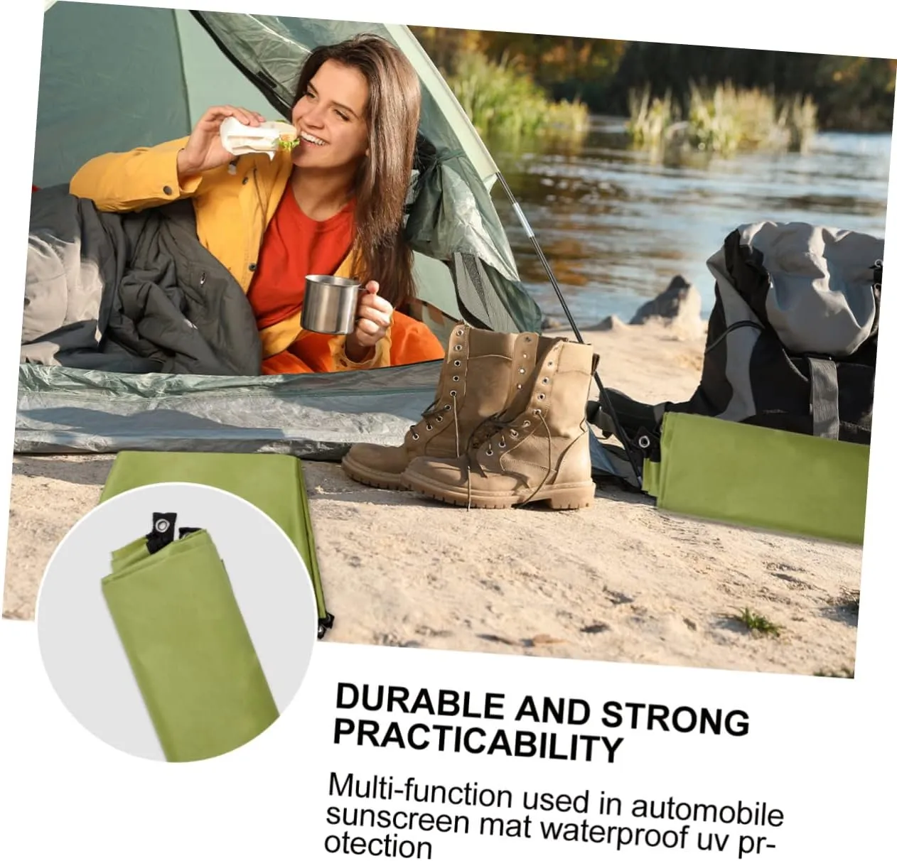 1pc Ground Mat Oxford Cloth Blanket for Camping Hiking Beach and Outdoor Activities Lightweight Portable Uv Army Green
