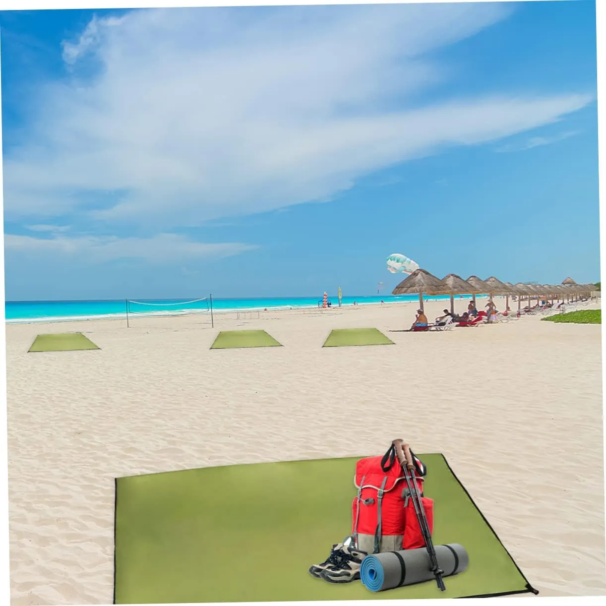 1pc Ground Mat Oxford Cloth Blanket for Camping Hiking Beach and Outdoor Activities Lightweight Portable Uv Army Green