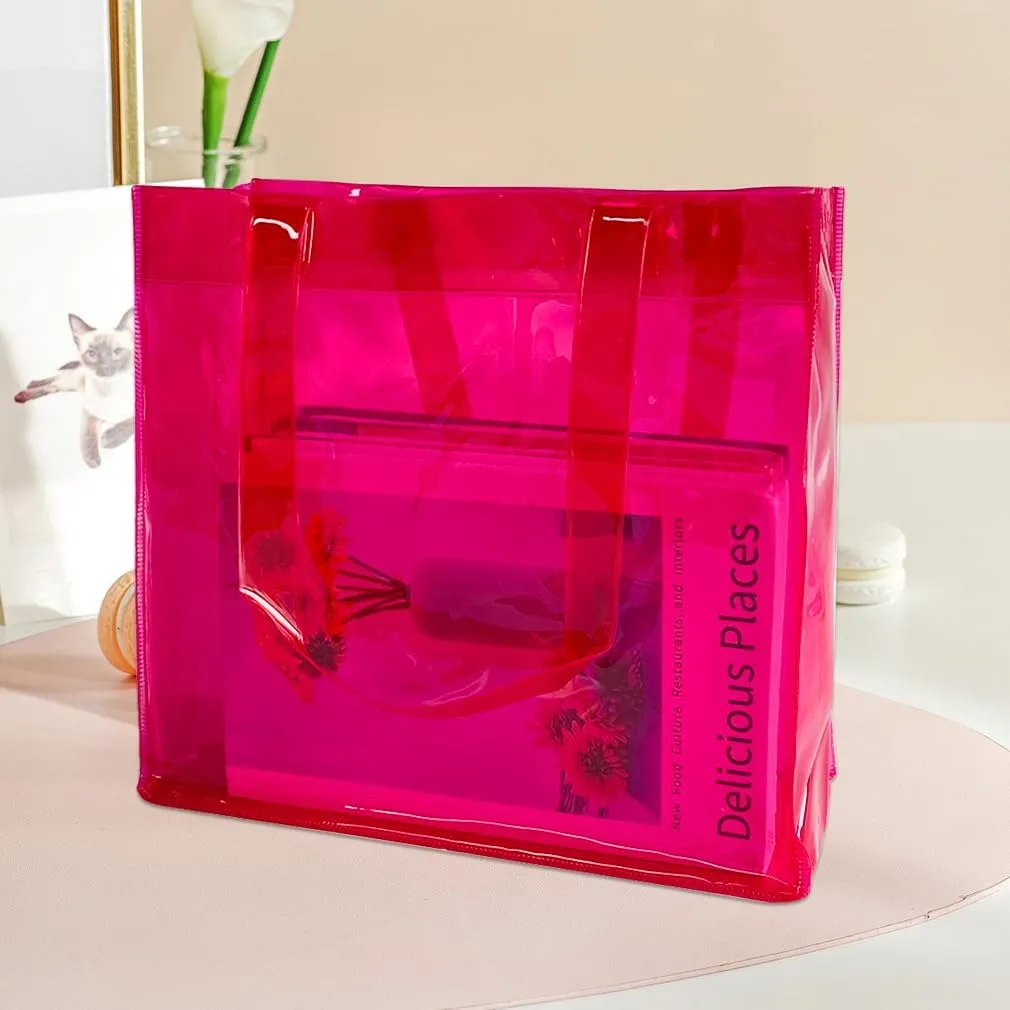 1pcs Waterproof Large Transparent Pvc Shopping Clear Tote Bag with Handles Clear Tote Bags for Work Beach，Sports