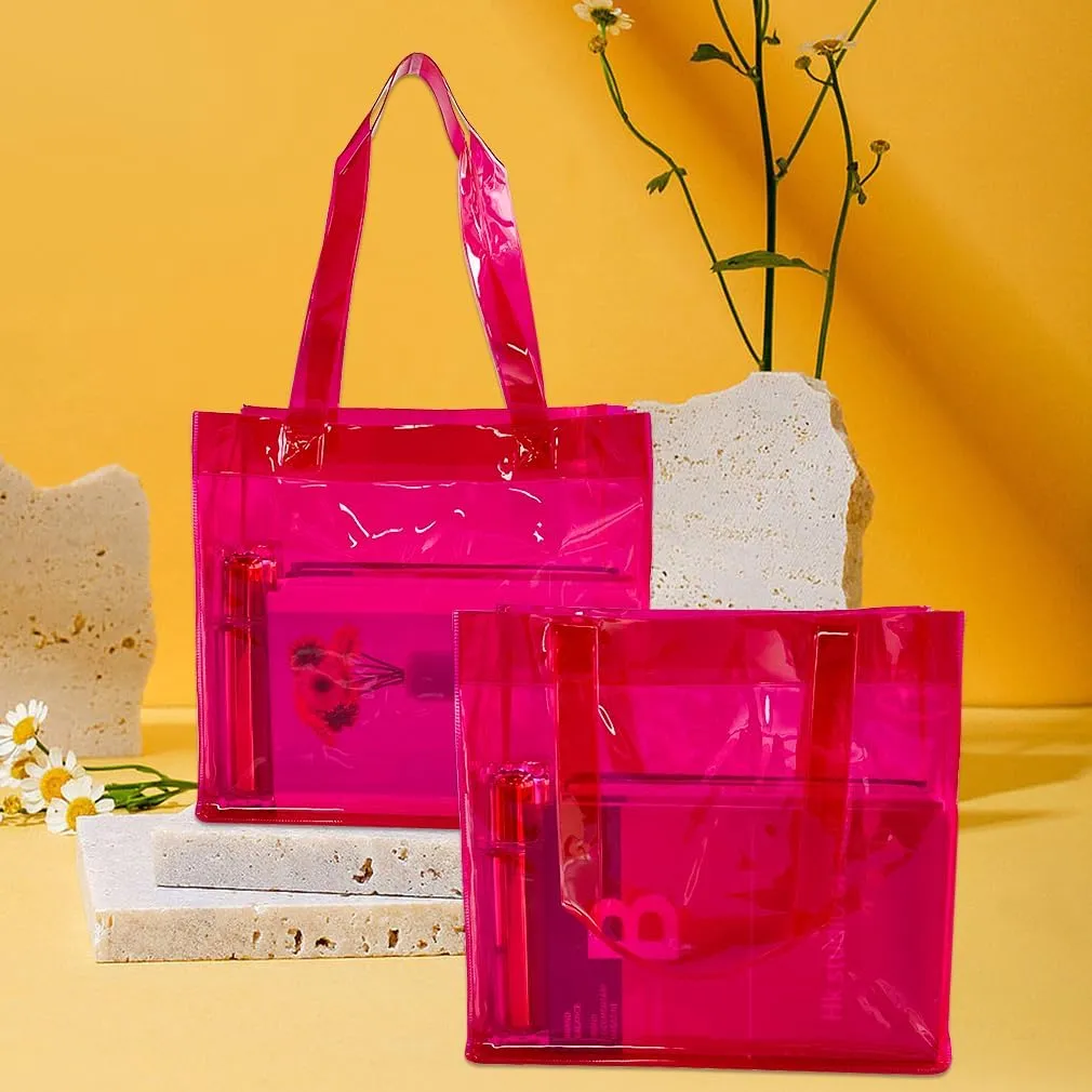 1pcs Waterproof Large Transparent Pvc Shopping Clear Tote Bag with Handles Clear Tote Bags for Work Beach，Sports