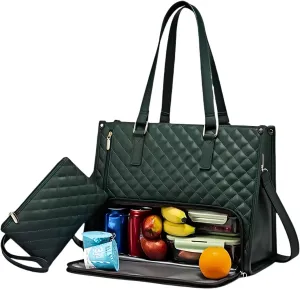 2 in 1 Tote Bag Lunch Bag Combo for Women, 15.6″ Laptop Bag with Insulated Compartment for Daily Office, School and Travel