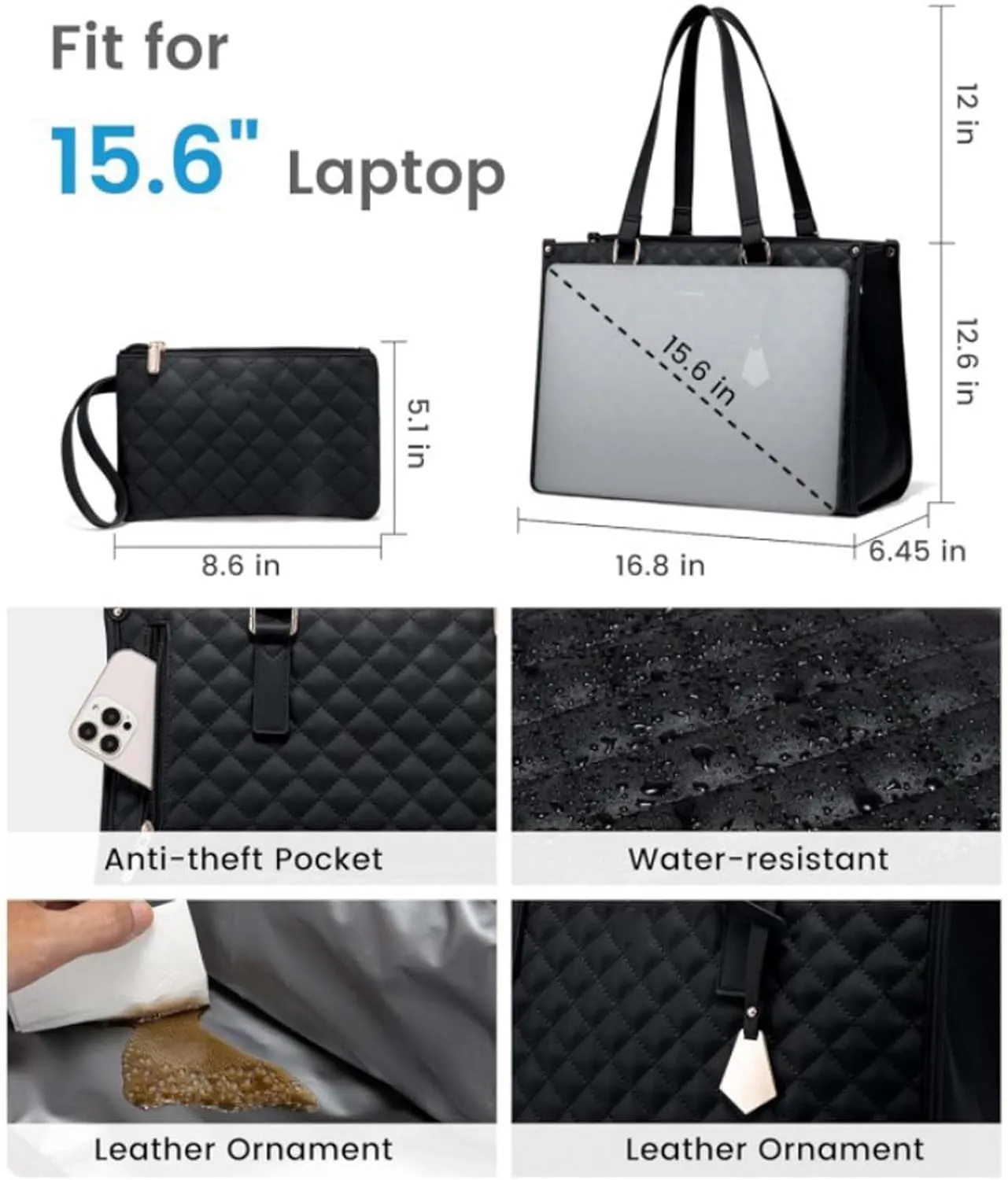 2 in 1 Tote Bag Lunch Bag Combo,Lunch Tote Bag for Women, Large Convertible Laptop Work Handbag for Women (White Brown)