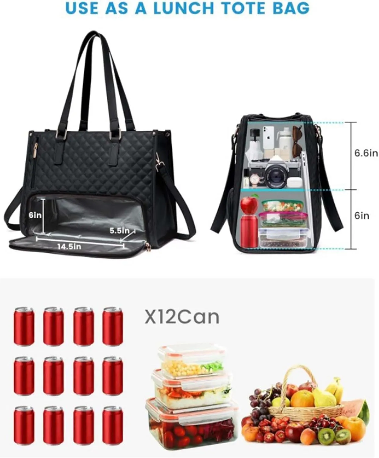 2 in 1 Tote Bag Lunch Bag Combo,Lunch Tote Bag for Women, Large Convertible Laptop Work Handbag for Women (White Brown)