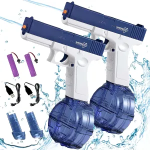 2 Pack Electric Water Gun, Water Guns for Adults Kids, Double Magazine 434CC 58CC Large Capacity Automatic Water Gun, Up to 25 FT Long Range, Toys for Pool, Beach, Outdoor Activities