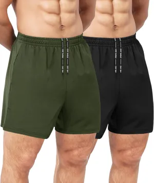 2 Pack Men's Gym Workout Shorts - 5'' Quick Dry Athletic Running Shorts for Casual Basketball with Zipper Pockets
