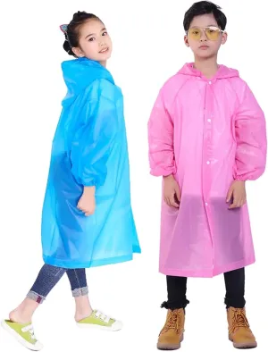2 Pack Rain Ponchos for Kids, Reusable Kids Rain Jacket with Hood Waterproof Raincoats for Boys and Girls