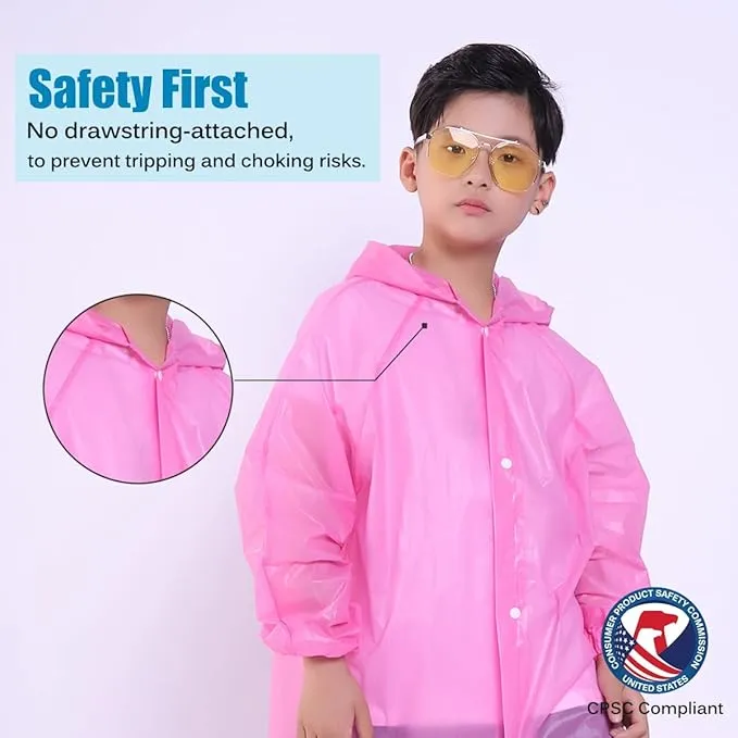 2 Pack Rain Ponchos for Kids, Reusable Kids Rain Jacket with Hood Waterproof Raincoats for Boys and Girls