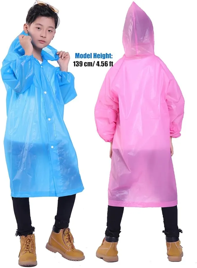 2 Pack Rain Ponchos for Kids, Reusable Kids Rain Jacket with Hood Waterproof Raincoats for Boys and Girls