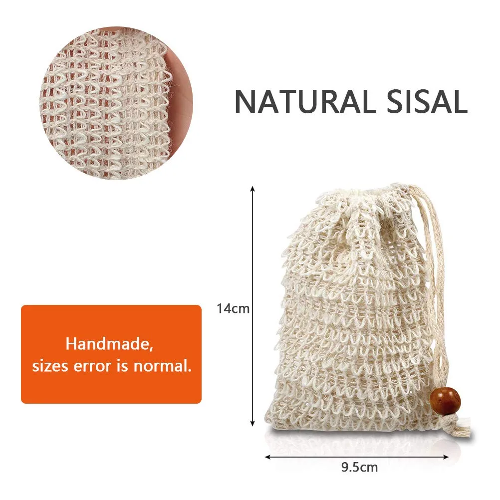 20 Pack Soap Exfoliating Bag, Natural Soap Saver Hand Made Sisal Mesh Soap Bag Bar Soap Bag with Drawstring for Bath & Shower Use