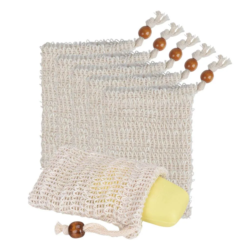 20 Pack Soap Exfoliating Bag, Natural Soap Saver Hand Made Sisal Mesh Soap Bag Bar Soap Bag with Drawstring for Bath & Shower Use