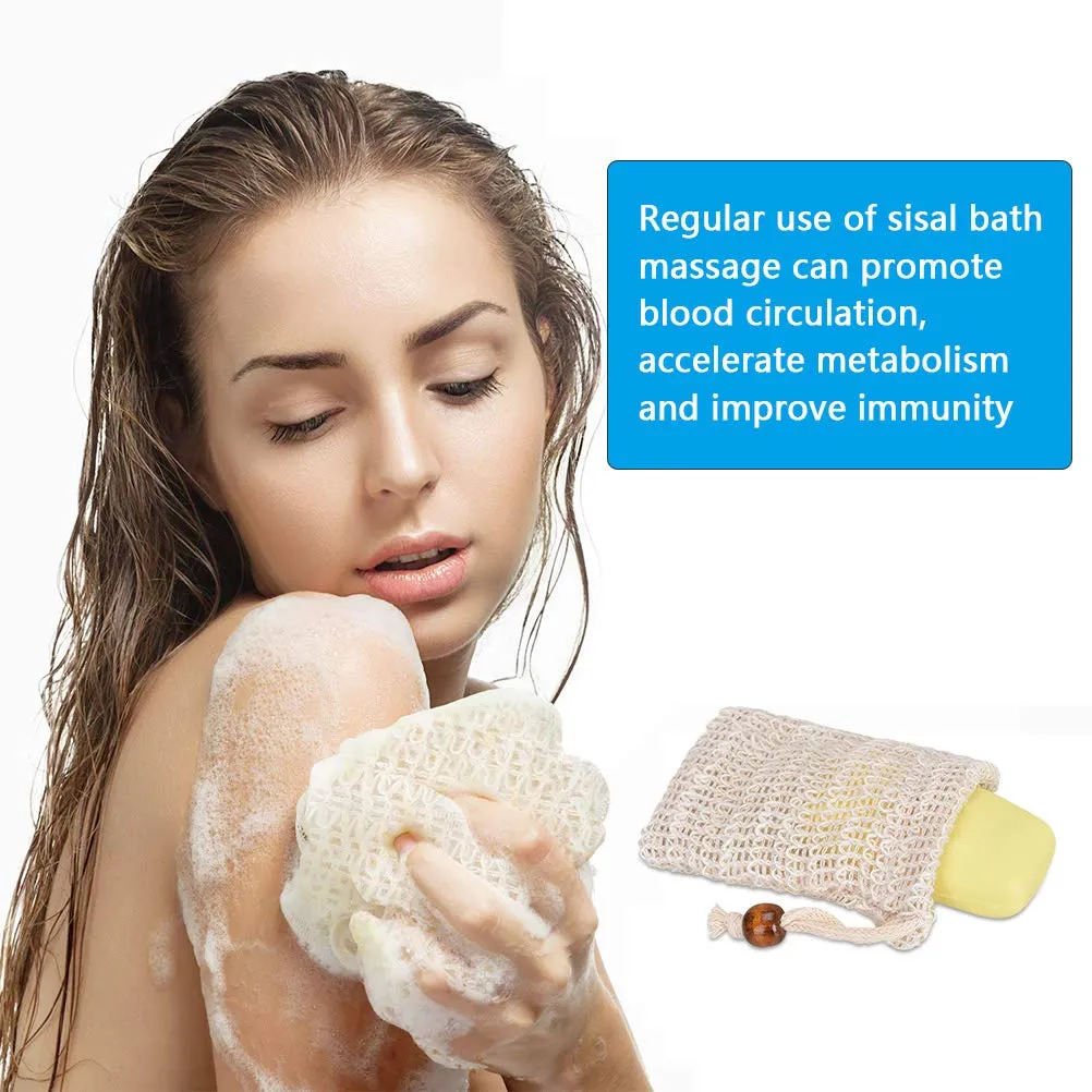 20 Pack Soap Exfoliating Bag, Natural Soap Saver Hand Made Sisal Mesh Soap Bag Bar Soap Bag with Drawstring for Bath & Shower Use