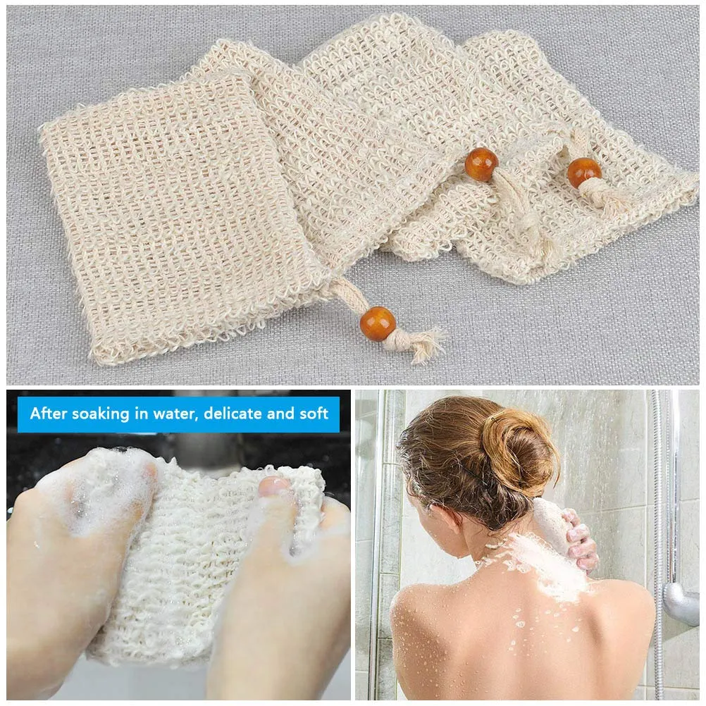 20 Pack Soap Exfoliating Bag, Natural Soap Saver Hand Made Sisal Mesh Soap Bag Bar Soap Bag with Drawstring for Bath & Shower Use