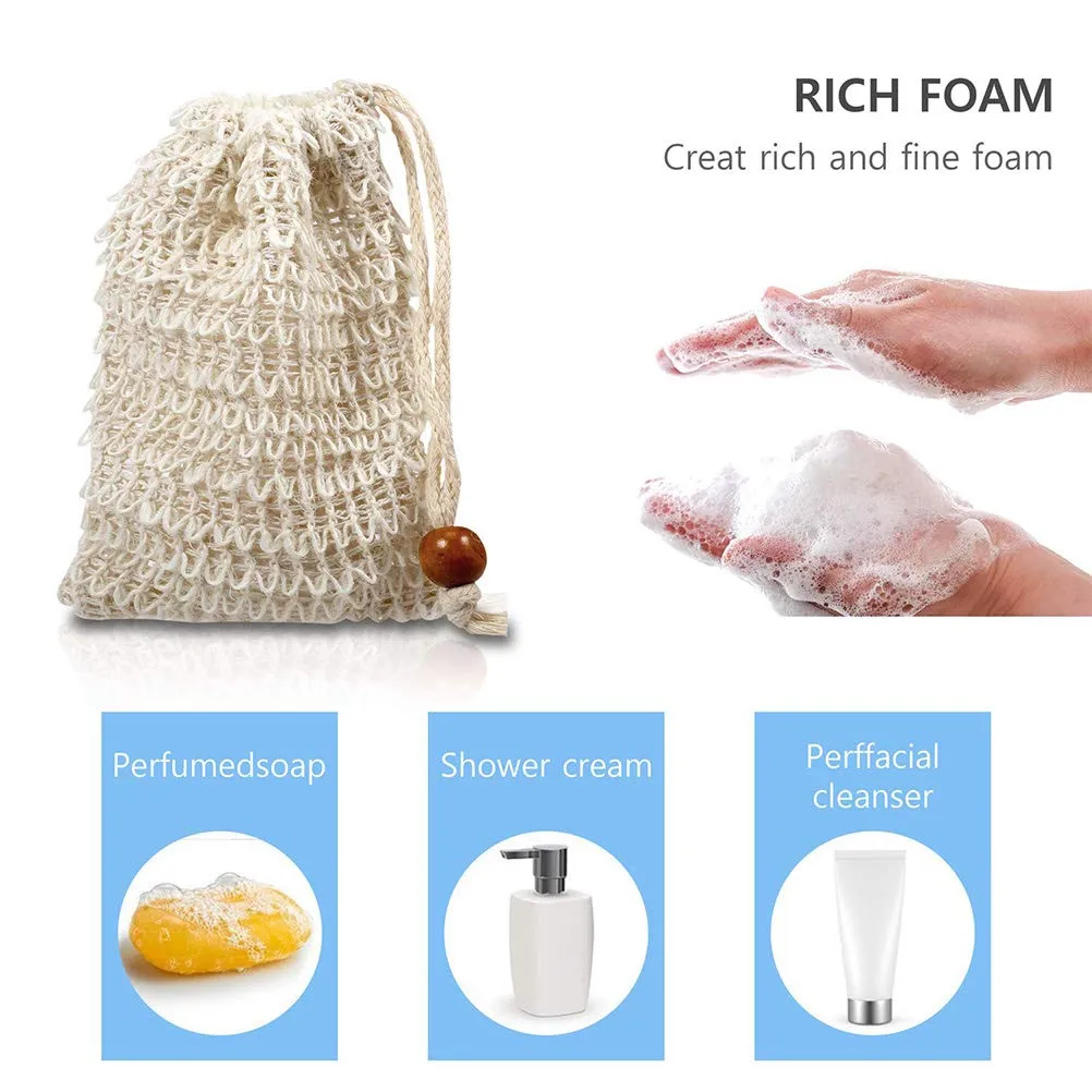 20 Pack Soap Exfoliating Bag, Natural Soap Saver Hand Made Sisal Mesh Soap Bag Bar Soap Bag with Drawstring for Bath & Shower Use