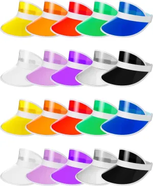 20 Pieces Sun Visor Hats Women Sports Beach Golf Hat PVC Visor Hats for Women Colored Visor Retro Visor for Women Men Outdoor Party Golf Beach Sports Activities