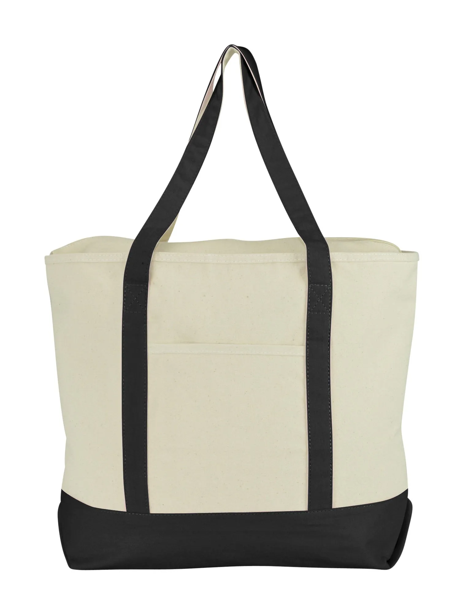 22" Extra Large Cotton Canvas Zippered Shopping Tote Grocery Bag in Black