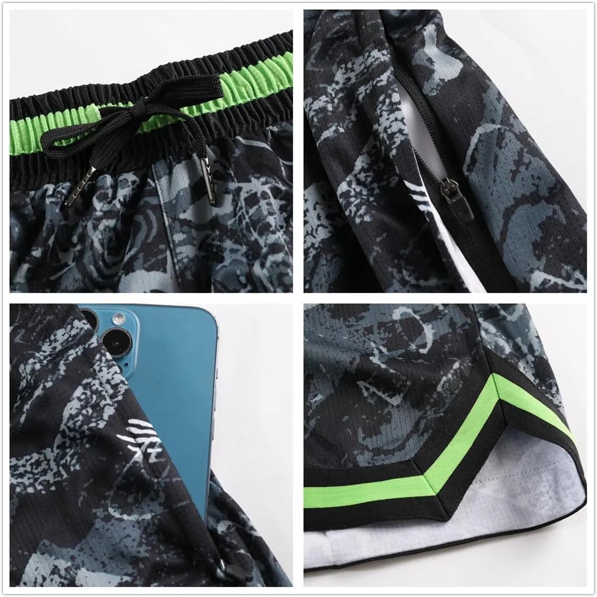 2/3 Pack Basketball Shorts with Zipper Pockets for Men,Active Athletic Shorts