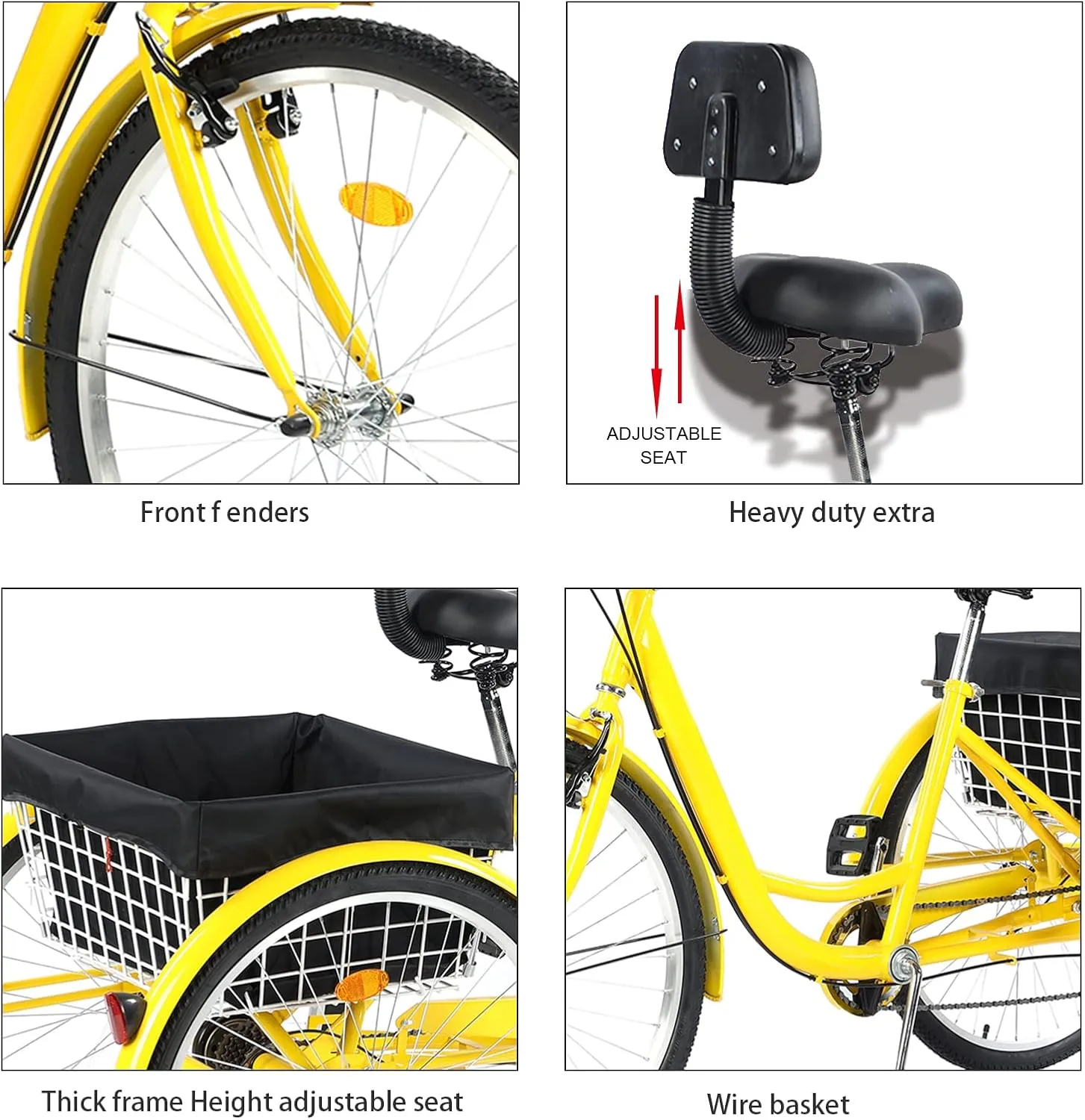 24/26" Adult Tricycle 7 Speed, 3 Wheel Mountain Trikes, Three Wheeled Bikes with Basket & Backrest Seat for Seniors, Women, Men, Multiple Colors
