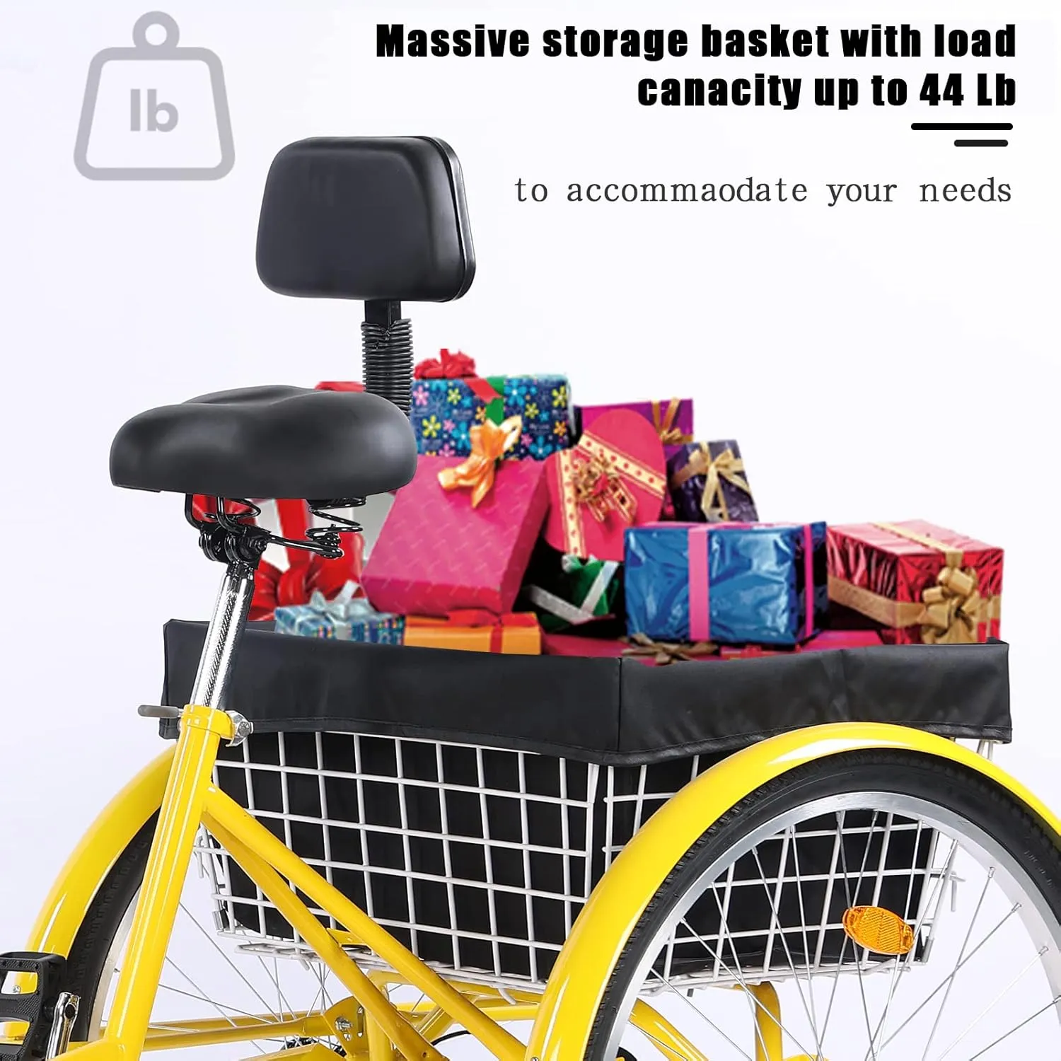 24/26" Adult Tricycle 7 Speed, 3 Wheel Mountain Trikes, Three Wheeled Bikes with Basket & Backrest Seat for Seniors, Women, Men, Multiple Colors