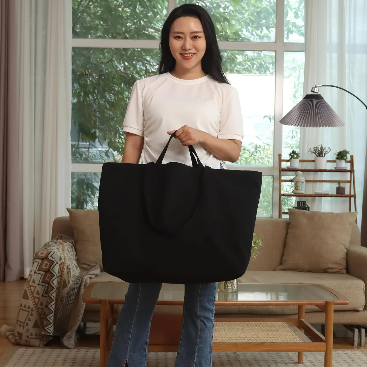 27 Inch Extra Large Canvas Shopping Bags Jumbo Heavy Duty Reusable Grocery Bags Bulk Blank Tote Bags with Double Handle