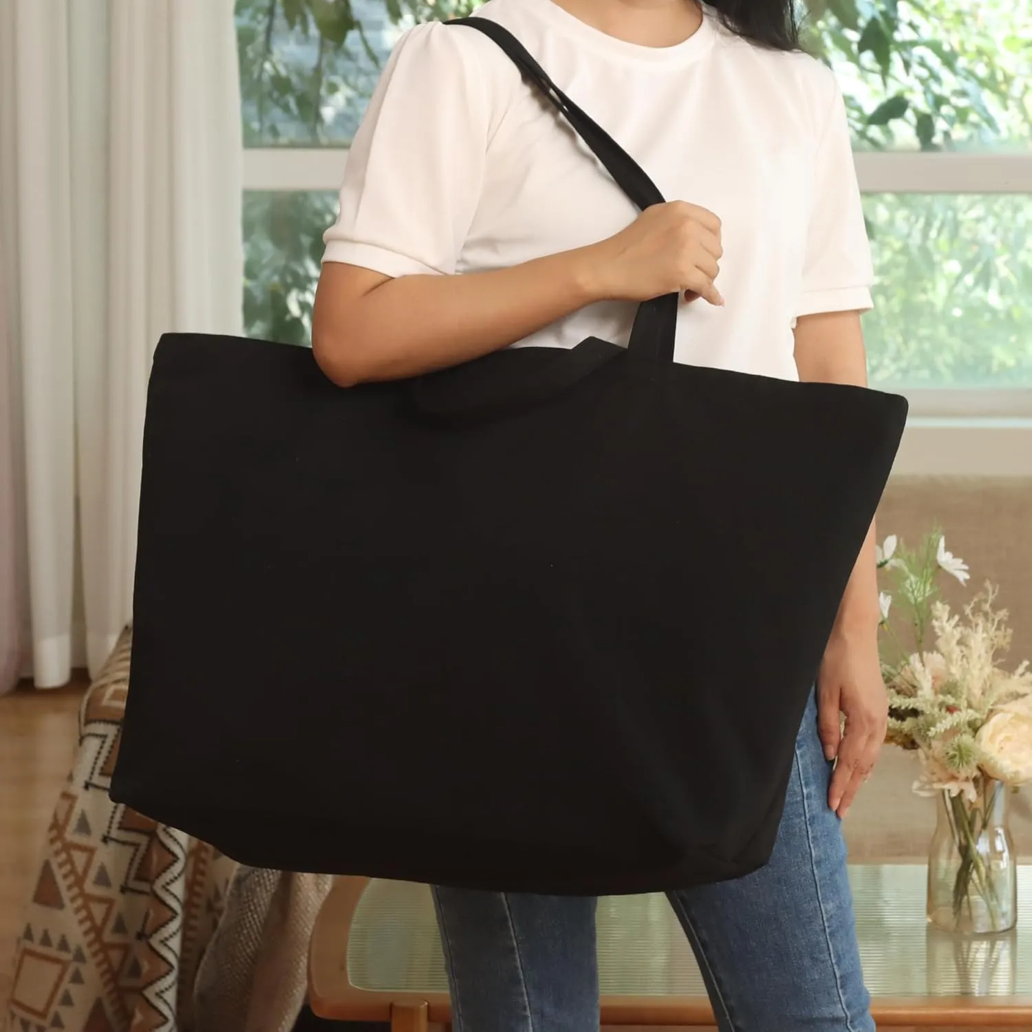 27 Inch Extra Large Canvas Shopping Bags Jumbo Heavy Duty Reusable Grocery Bags Bulk Blank Tote Bags with Double Handle