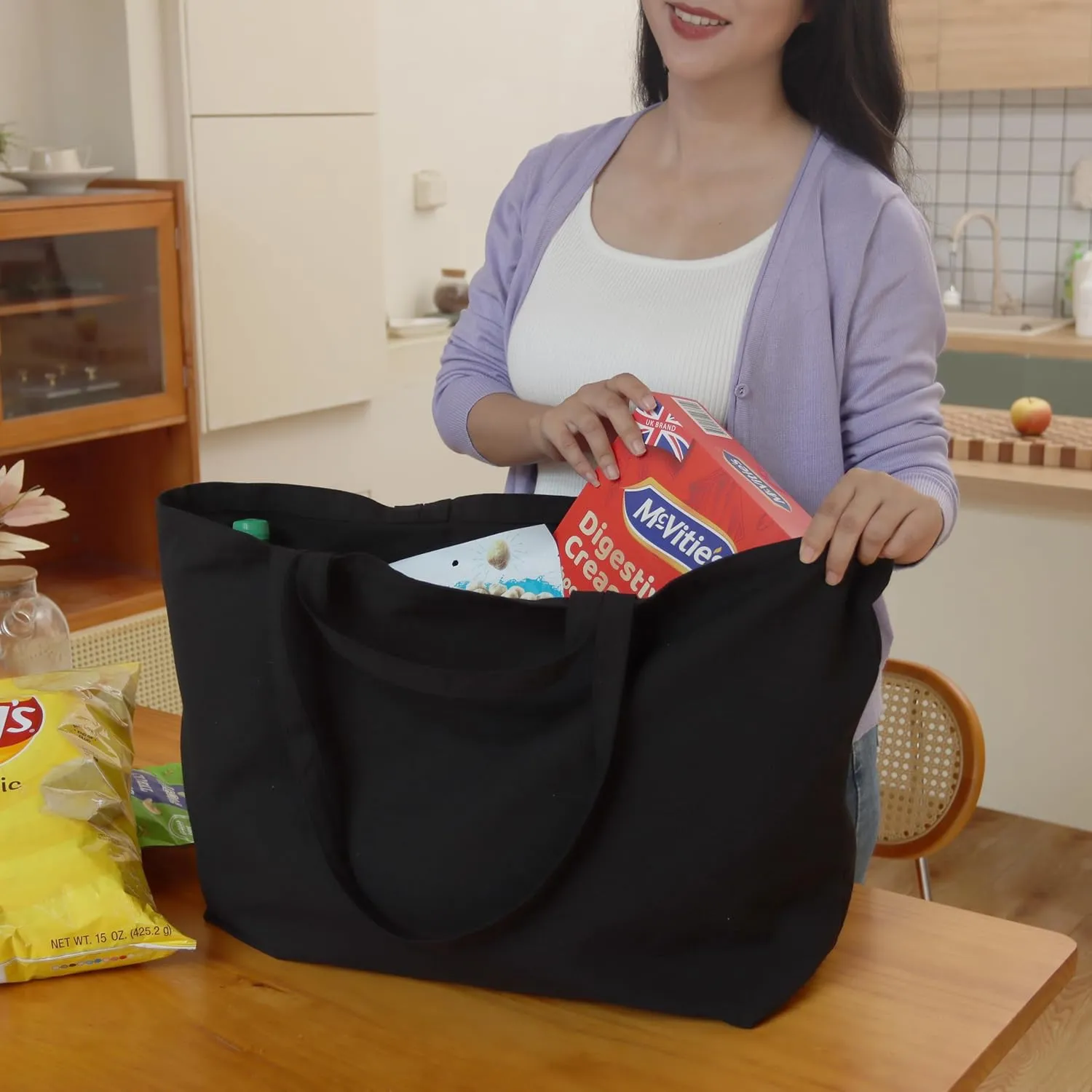 27 Inch Extra Large Canvas Shopping Bags Jumbo Heavy Duty Reusable Grocery Bags Bulk Blank Tote Bags with Double Handle