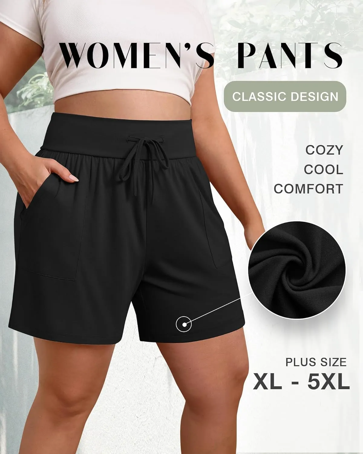 3 Pack Women's Plus Size Cotton Shorts, Drawstring Sweat Shorts Loose Lounge Running Athletic Shorts with Pockets