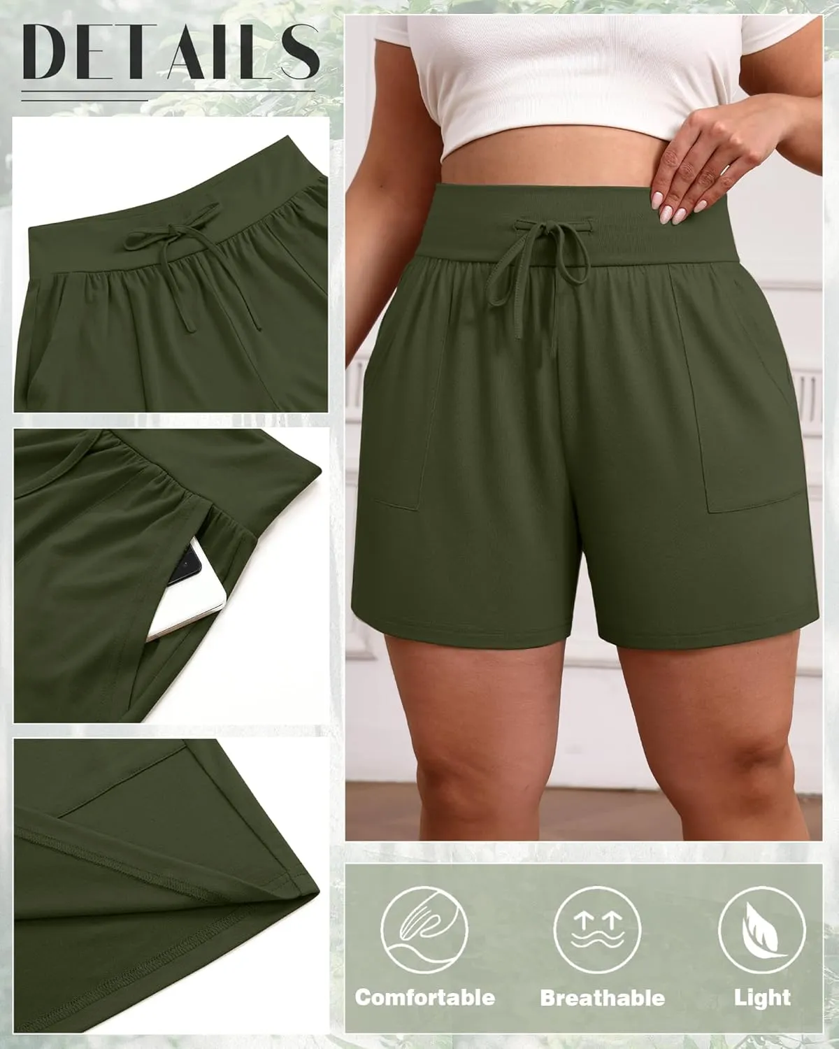3 Pack Women's Plus Size Cotton Shorts, Drawstring Sweat Shorts Loose Lounge Running Athletic Shorts with Pockets