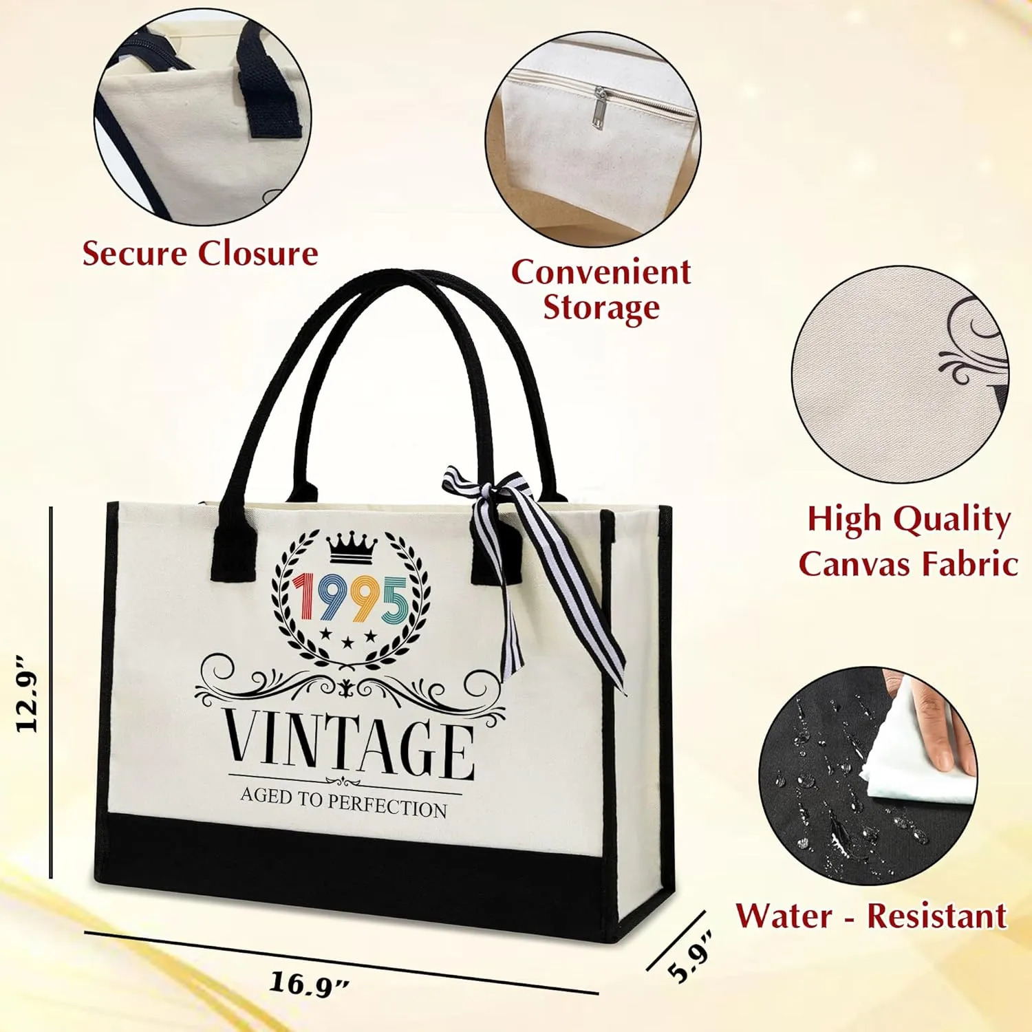 30th Birthday Gifts For Her - Gifts for 30th Birthday - Valentine Gift For Her, Sister, Friends - 30th Birthday Women - 30th Birthday Decorations For Women - 1995 Canvas Tote Bag - Turning 30th Gifts