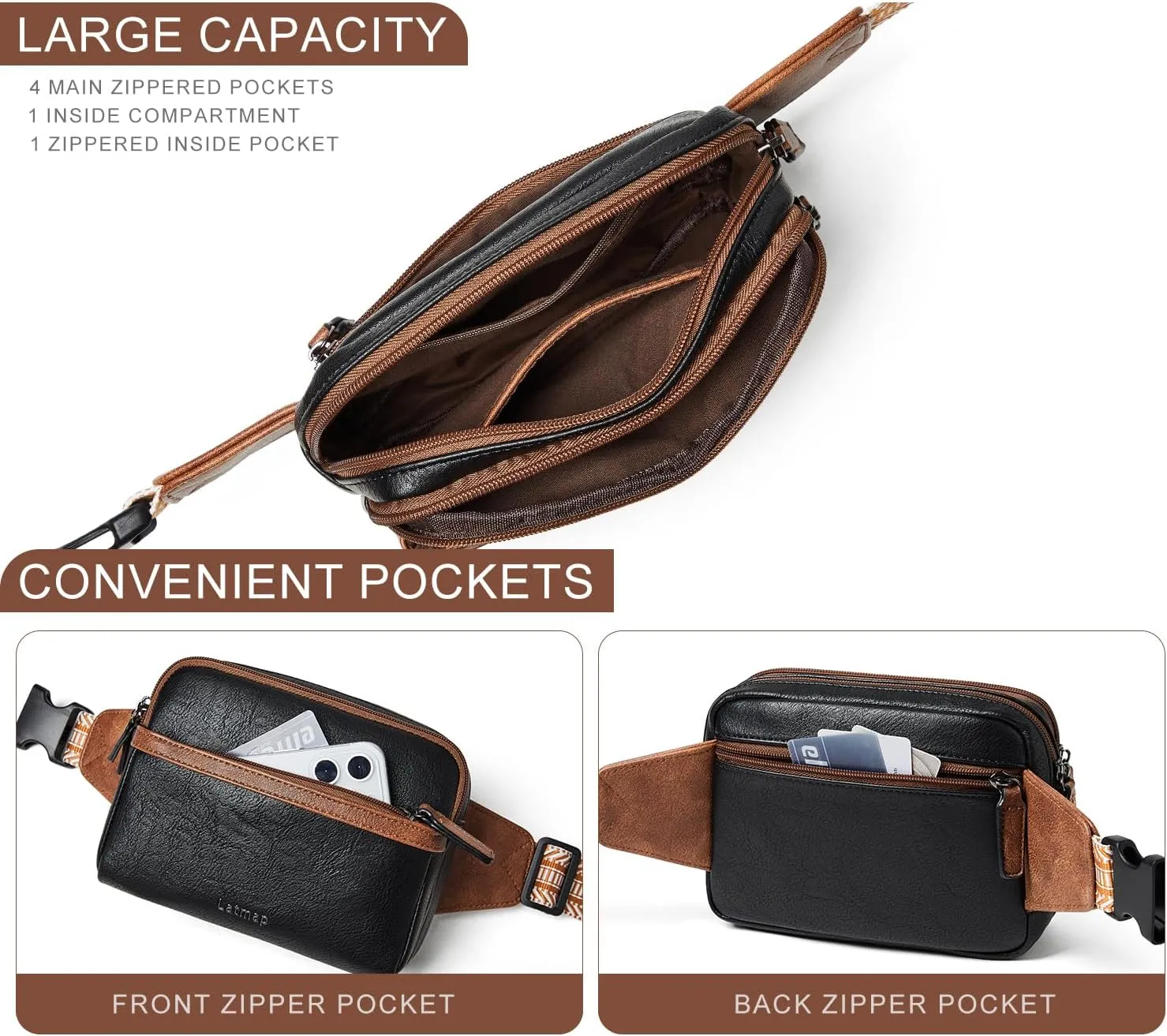 3L Fanny Packs Belt Bag for Women Small Everywhere Crossbody Bag Waist Bag Faux Leather Sling Chest Bag Purse