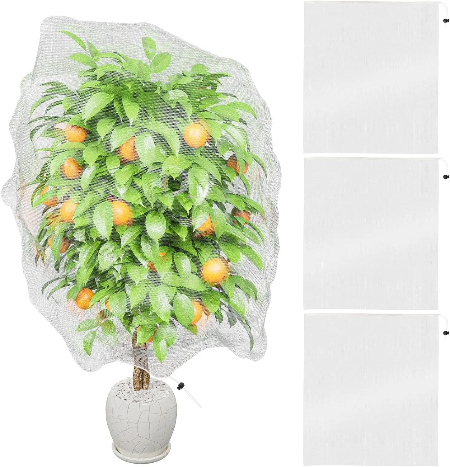 4 Pack Bird Netting for Garden Plants Fruits Blueberry Protection Netting Cover Bags with Drawstring,Mosquito Net Tomato Protective Cover Garden Tree Netting for Cicadas Vegetables (3.3Ft x 4.9Ft)