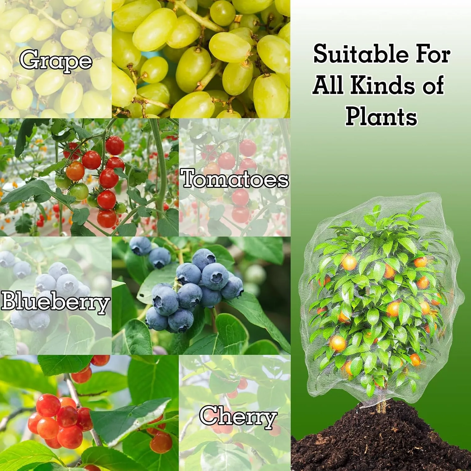 4 Pack Bird Netting for Garden Plants Fruits Blueberry Protection Netting Cover Bags with Drawstring,Mosquito Net Tomato Protective Cover Garden Tree Netting for Cicadas Vegetables (3.3Ft x 4.9Ft)