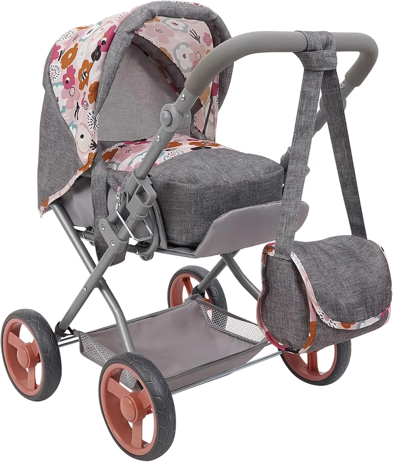 509 Crew: Melange Flora - Kelly Deluxe Doll Pram - Matching Bag, Removable Carrycot, Large Canopy, Shopping Basket, Doll Accessory, Kids Toy, Ages 3 
