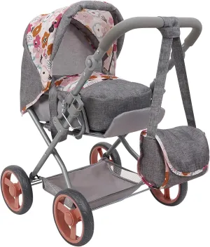 509 Crew: Melange Flora - Kelly Deluxe Doll Pram - Matching Bag, Removable Carrycot, Large Canopy, Shopping Basket, Doll Accessory, Kids Toy, Ages 3 