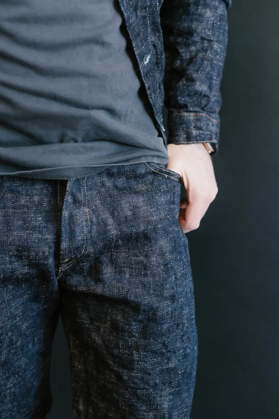 595-KA - 17oz "Kasuri" Slub Selvedge Denim - Retro Loose Straight