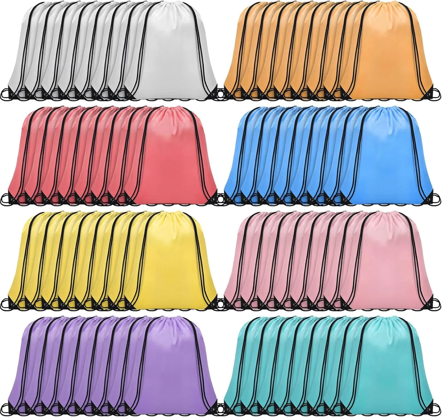64Pcs Drawstring Bags Bulk Cinch Bag, Polyester String Bag Drawstring Backpack for Trip Party Camping Sports Gym Yoga（Soft）