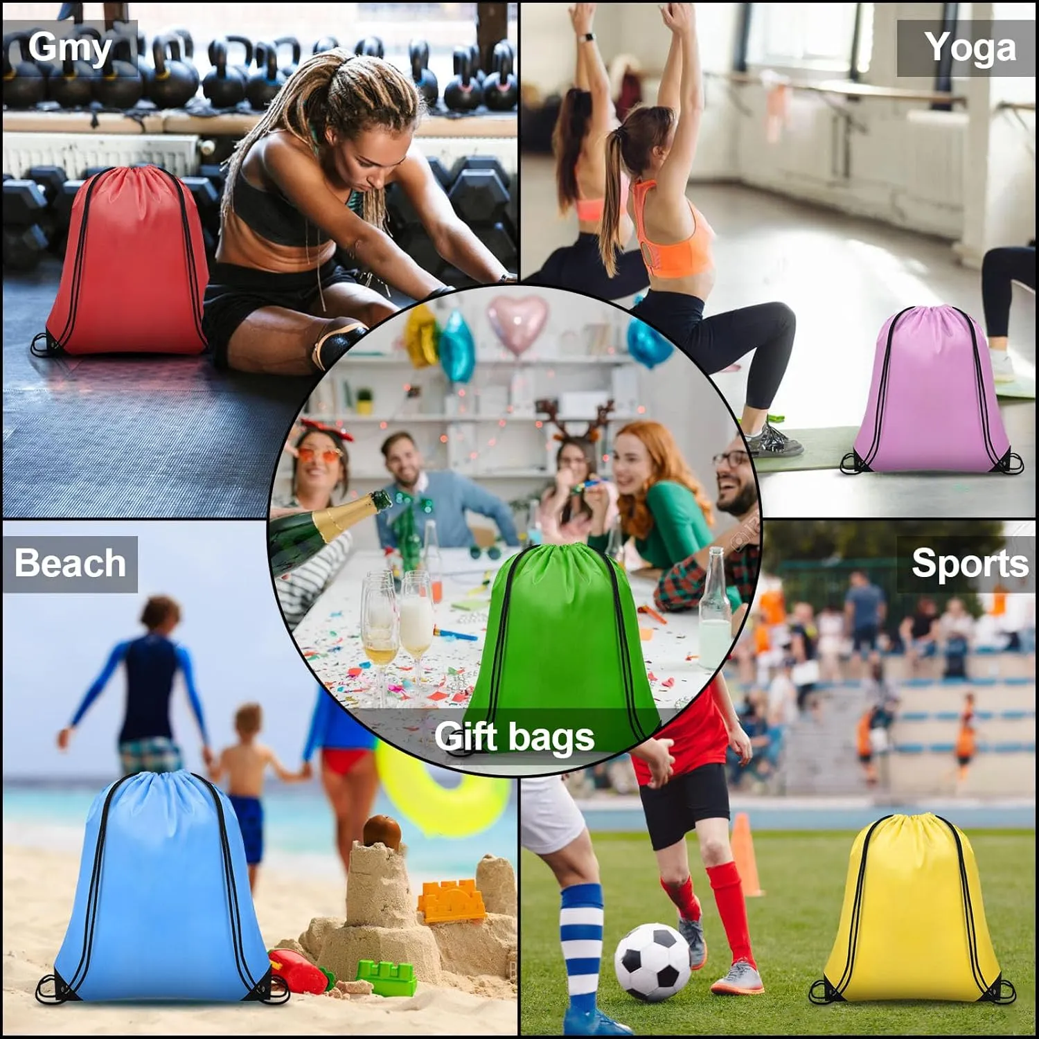64Pcs Drawstring Bags Bulk Cinch Bag, Polyester String Bag Drawstring Backpack for Trip Party Camping Sports Gym Yoga（Soft）