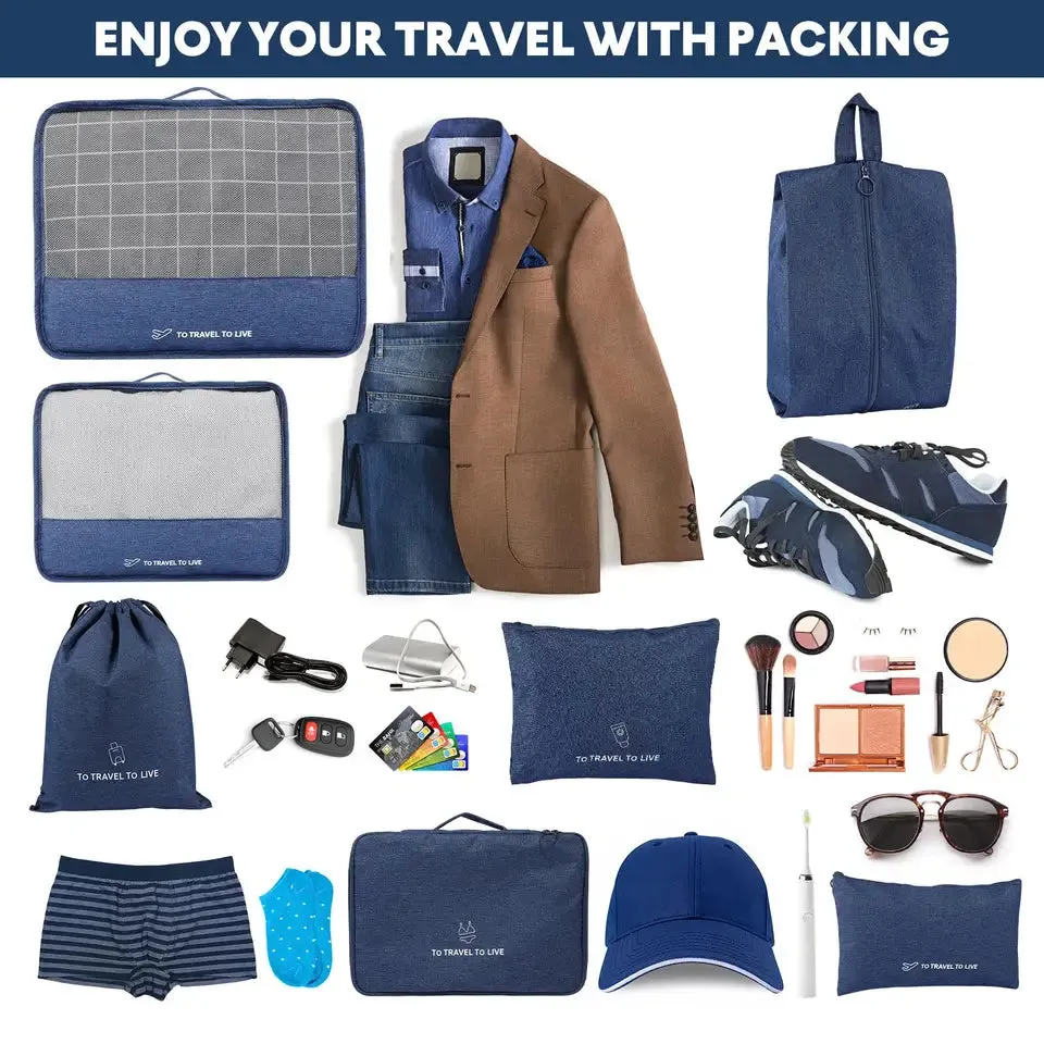 7 Pcs Packing Cubes Travel Pouches Multifunctional Luggage Organizer Clothes Suitcase Storage Bags (Navy) ?