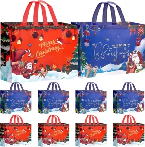 8 Pack Extra Large Reusable Non-Woven Christmas Tote Bags - 16.9"12.6"7.1"