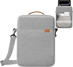 9-11 Inch Tablet Sleeve iPad Bag Satchel Messenger Sling Shoulder Bag for Men Travel Work with Handle Removable Shoulder Strap Carrying Case for Fire Laptop Kindle Surface Samsung Gray