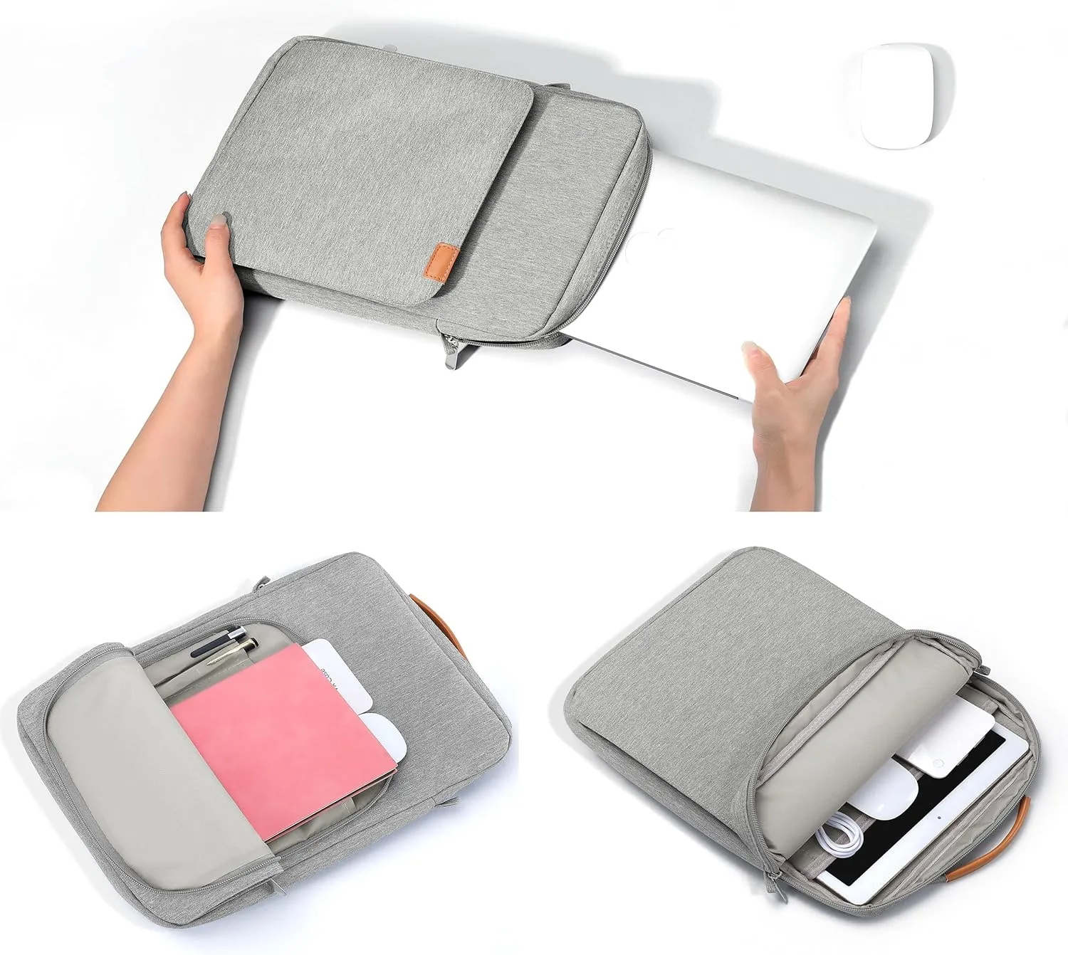 9-11 Inch Tablet Sleeve iPad Bag Satchel Messenger Sling Shoulder Bag for Men Travel Work with Handle Removable Shoulder Strap Carrying Case for Fire Laptop Kindle Surface Samsung Gray