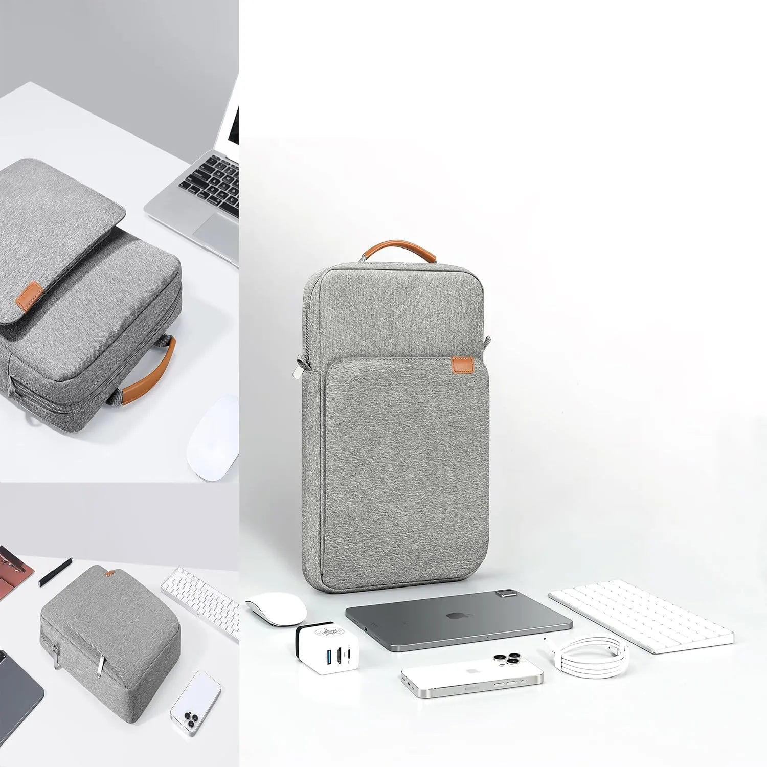 9-11 Inch Tablet Sleeve iPad Bag Satchel Messenger Sling Shoulder Bag for Men Travel Work with Handle Removable Shoulder Strap Carrying Case for Fire Laptop Kindle Surface Samsung Gray