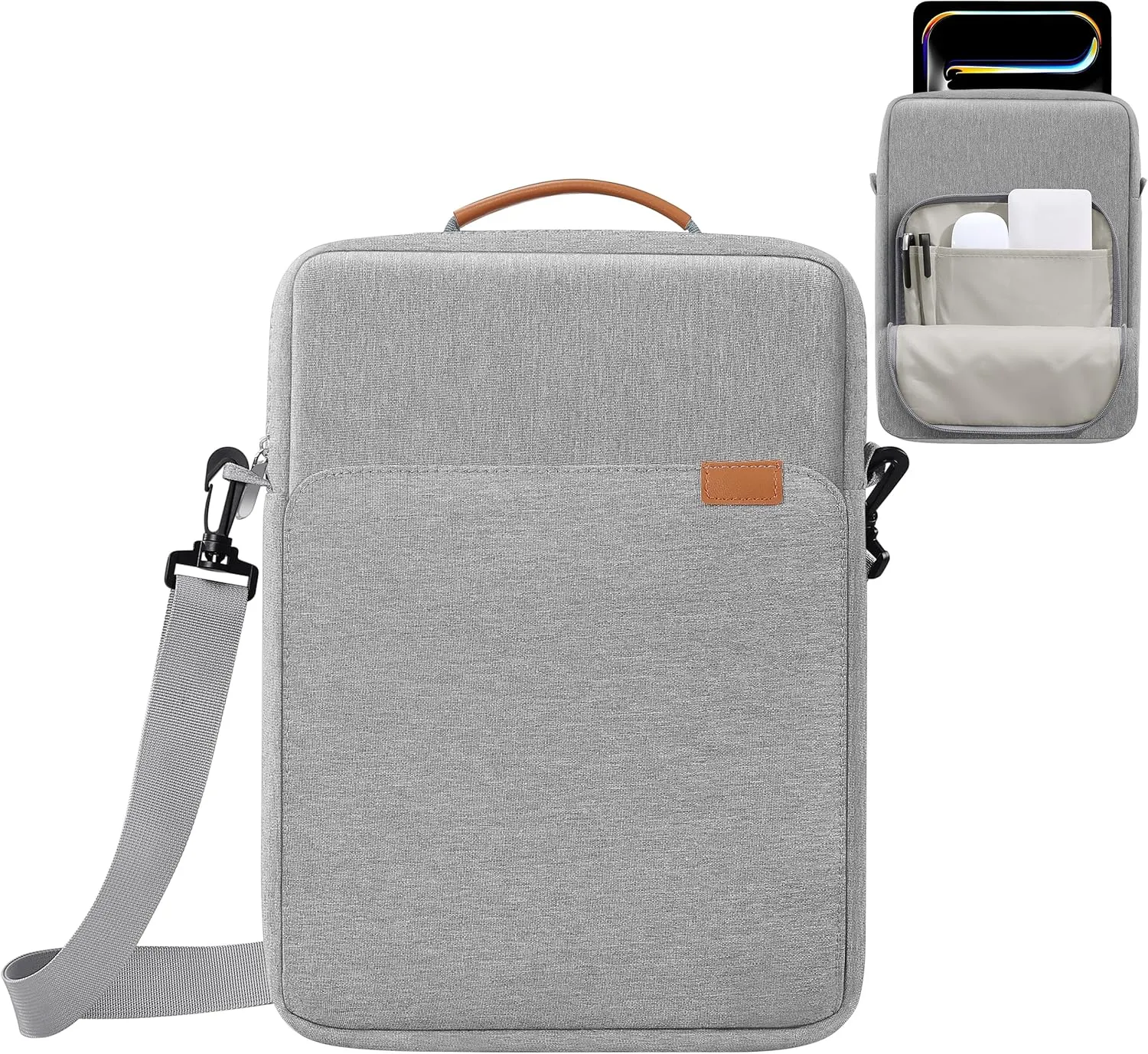 9-11 Inch Tablet Sleeve iPad Bag Satchel Messenger Sling Shoulder Bag for Men Travel Work with Handle Removable Shoulder Strap Carrying Case for Fire Laptop Kindle Surface Samsung Gray