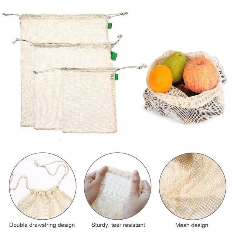 9Pcs Reusable Cotton Mesh Produce Bags